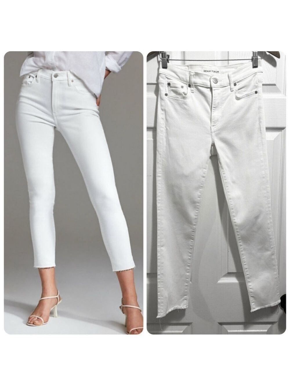 Aritzia DENIM FORUM The Nico Mid Rise Skinny Crop Jeans White Raw Hem Denim 26